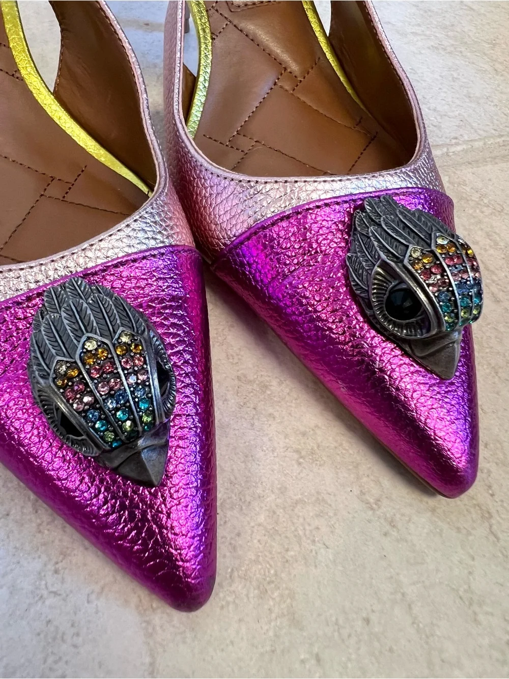 Kurt Geiger BELGRAVIA EAGLE SLING BACK HEEL Fuchsia Pointed Toe Jewels size 6.5M